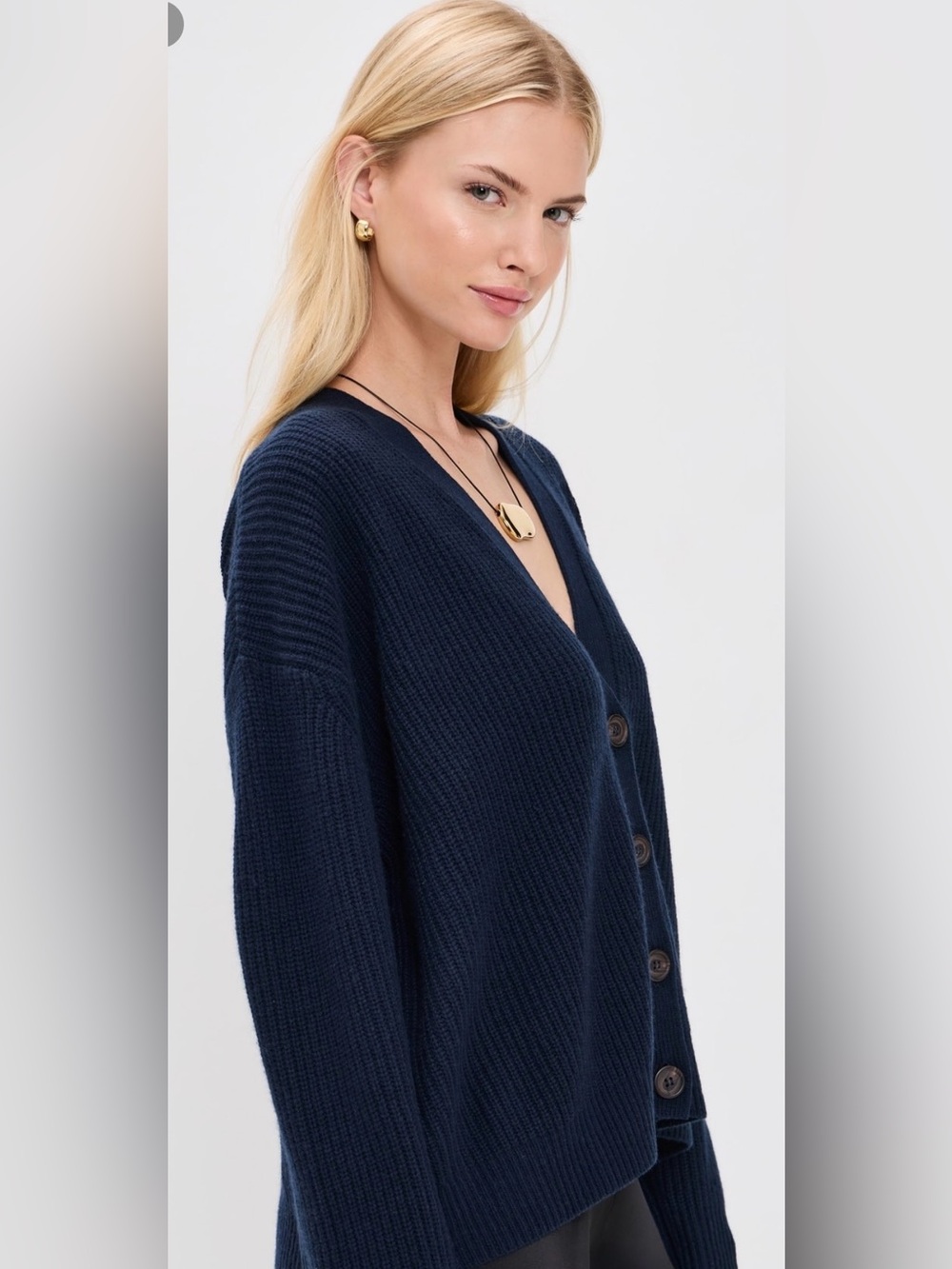 Jenni Kayne Cotton Cocoon Cardigan Oversized relaxed front pocks💙sz lrg Navy - Picture 5 of 16